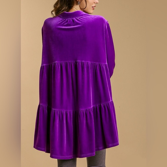 NWT Umgee PLUS + REG Size Royal Purple Button Down Tiered High Low Shirt Top - Picture 5 of 6